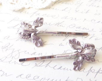 Silver Iris Flower Hair Pins - Iris Flower Bobby Pins - Flower Hair Pins - Silver Iris - Bridal Hair Pin Set - Iris Flower Hair Accessory