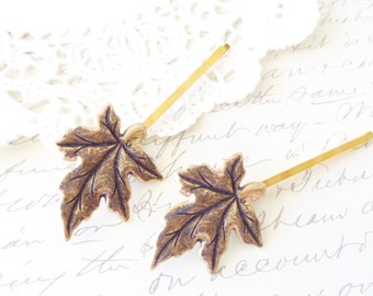 Ox Messing Blatt Haarnadeln - Blatt Bobby Pin Set - Ahorn Blatt Haarnadeln - Wald Blatt Haar Zubehör - Weding Haar Nadel - Braut Bobby Pins