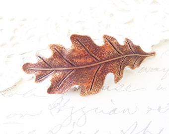 Golden Copper Oak Leaf Hair Barrette - Oak Leaf Barrette - Woodland Hair Accessory - Whimsical - Nature - Bridal Hair