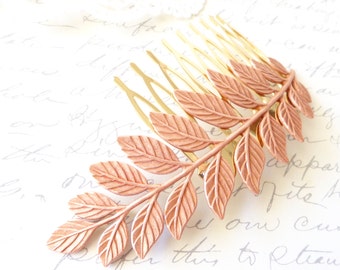 Rose Gold Leaf Branch Hair Comb - Rose Gold Leaf Spray - Large Rose Gold Leaf Branch - Laurel Leaf Hair Comb - Bridal Leaf Branch Comb