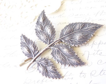 Sterling Silver Plated Leaf Branch Hair Pin - Large Leaf Bobby Pin - Ox Silver Leaf Branch - Bridal Leaf Hair Accessory - Leaf Hair Pin