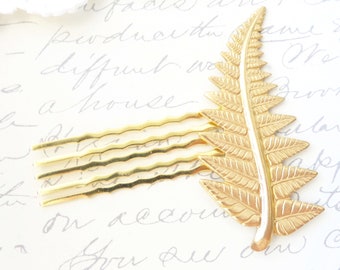 Golden Fern Leaf Hair Comb - Gold Fern Leaf Hair Comb - Wedding Hair Comb - Bridal Hair Accessory - Gold Fern Leaf Hair Pin - Leaf Hair Comb