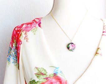 Blume Floral Medaillon - Affirmation Schmuck - Liebe Traum Glück Hoffnung Floral Rose Medaillon - inspirierende Medaillon - Runde Foto Geschenk Medaillon