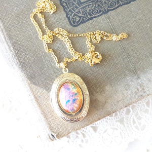 Pink Fire Opal Locket Necklace - Gold Locket - Birthstone Locket Necklace - Keepsake - October Birthday Gift - Fire Opal