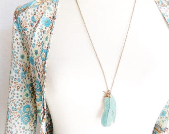 Verdigris Feather Ketting - Grote veer ketting - Sparrow Ketting - Woodland Feather Ketting - Boho Ketting - Gelaagdheid ketting