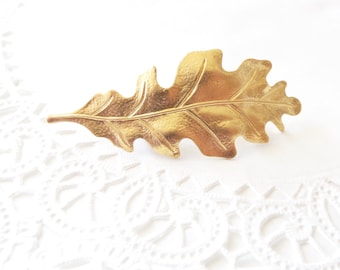 Gold Leaf Hair Barrette - Oak Leaf Hair Barrette- Woodland Hair Clip - Oak Leaf French Hair Barrette - Woodland Wedding Hair Clip - Bridal