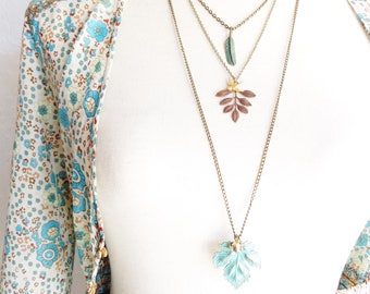 Maple Leaf Ketting - Verdigris Maple Leaf Ketting - Lange Maple Leaf ketting - Gouden Eikel ketting - Maple Leaf Bijketting