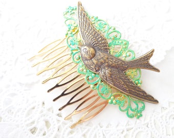 Gouden Sparrow haar Comb-Swallow haar Comb-Ox Brass vogel haar Comb-bos haar kam-bruids Sparrow haar Comb-groen haar kam