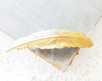 Gold Feather Barrette - Large Gold Feather Barrette - French Feather Barrette - Gold Feather Hair Clip - Bridal Feather Hair Piece