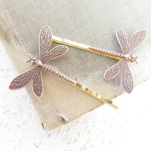 Copper Dragonfly Hair Pins - Dragonfly Bobby Pins - Dragonfly - Dragonfly Moth Fly Wings - Garden Wedding - Nature - Boho - Bridal Hair Pin