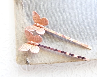 Rose Gold Butterfly Hair Pins - Butterfly Bobby Pins - Butterfly Hair Pin Set - Uplifted Wing Butterfly Bobby Pin - Butterfly Hair Accessory