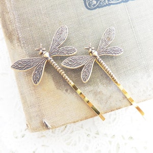 Ox Brass Dragonfly Hair Pins - Dragonfly Bobby Pins - Dragonfly - Dragonfly Moth Fly Wings - Garden Wedding - Nature - Boho - Bridal Hair