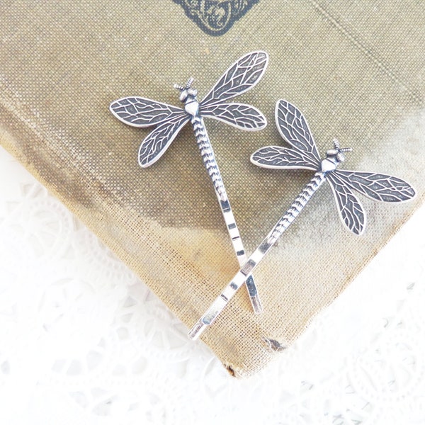 Silver Dragonfly Hair Pins - Dragonfly Bobby Pins - Dragonfly - Dragonfly Moth Fly Wings - Garden Wedding - Nature - Boho - Bridal Hair Pin