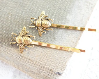 Golden Ox Bee Hair Pins - Bee Hair Pin - Bumblebee Bumble Bee Hair Pins - Bee Bobby Pins - Nature Woodland Wings Bees - Rustic Wedding