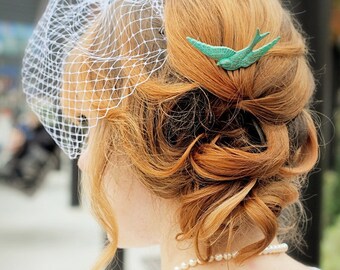 Verdigris Sparrow Hair Comb - Large Sparrow - Swallow Bird - Wedding Hair - Bridal Hair Accessory - Whimsical - Woodland - Green Patina