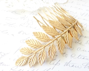 Golden Raw Brass Leaf Branch Hair Comb - Golden Leaf - Woodland Collection - Whimsical - Nature - Bridal