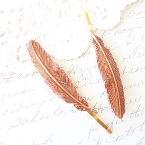 Rose Gold Feather Hair Pins - Rose Gold Feather Bobby Pin - Woodland Hair Pin Set - Whimsical - Bridal Hair Accessory