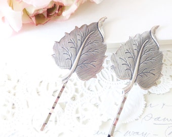 Sterling Silver Plated Leaf Hair Pin Set - Bobby Pin - Woodland Collection - Whimsical - Nature - Bridal