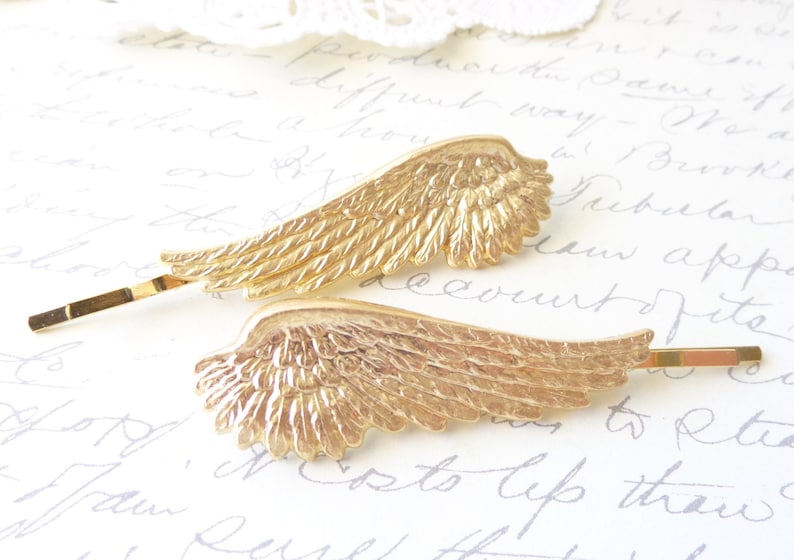 Golden Feather Hair Pins Angel Wing Bobby Pins Gold Feather Hair Pin Feather Bobby Pins Bridal Feather Hair Accessory Gold Feather image 1