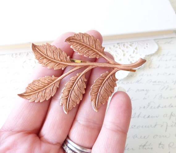 Rose Gold Metal Leaf & Branch Bobbies Pins Rose Gold Leaf Branch Hair Pins - Leaf Branch Bobby Pin Set  main image 3