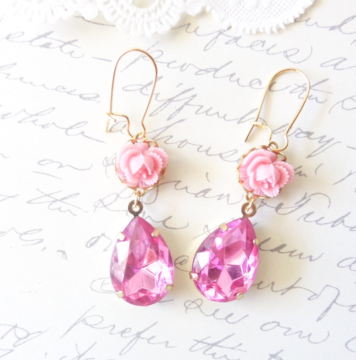 Pretty in Pink Vintage Jewel Flower Earrings Pink Etsy