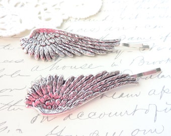 Silver Plated Feather Hair Pins - Ox Silver Feather Bobby Pins - Feather Hair Pin - Woodland Hair - Wedding Hair - Bridal - Angel Wing Pins