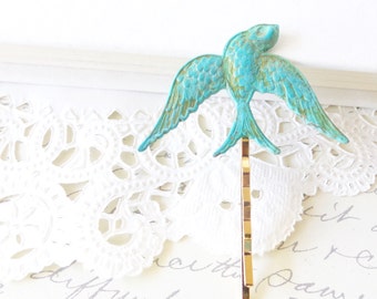 Verdigris Sparrow Bobby Pin - Hair Pin - Swallow - Woodland Collection - Patina