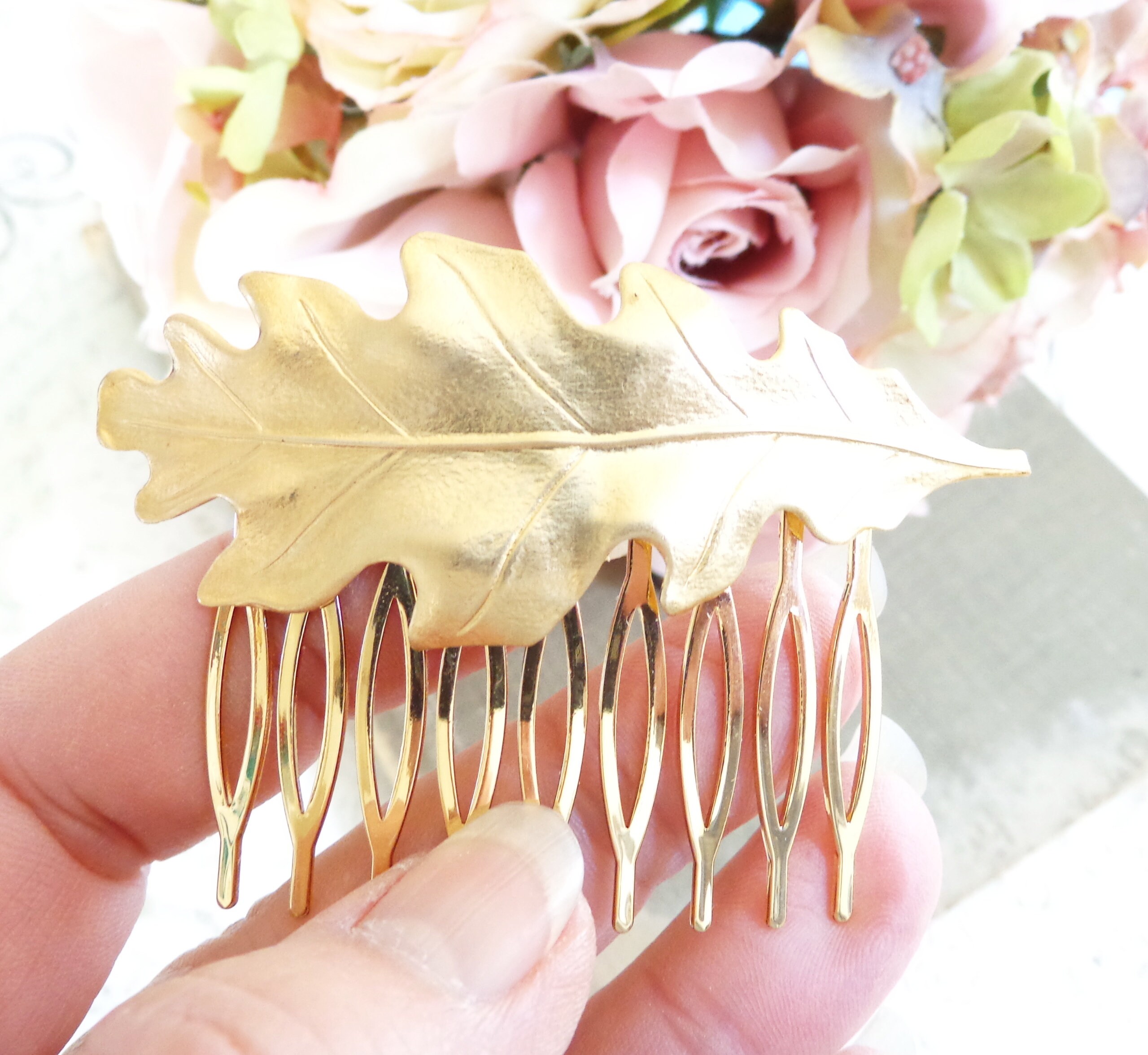 Leaf Rack Comb Golden Brass Leaf Hair Comb - Oak Leaf Hair Comb - Woodland Leaf Hair ...