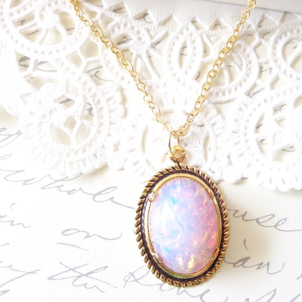 Roze vuur Opaal ketting - gouden warmgewalste instellen - Gift van de dag van de moeders - Birthstone ketting - oktober verjaardag - 16k goud verguld