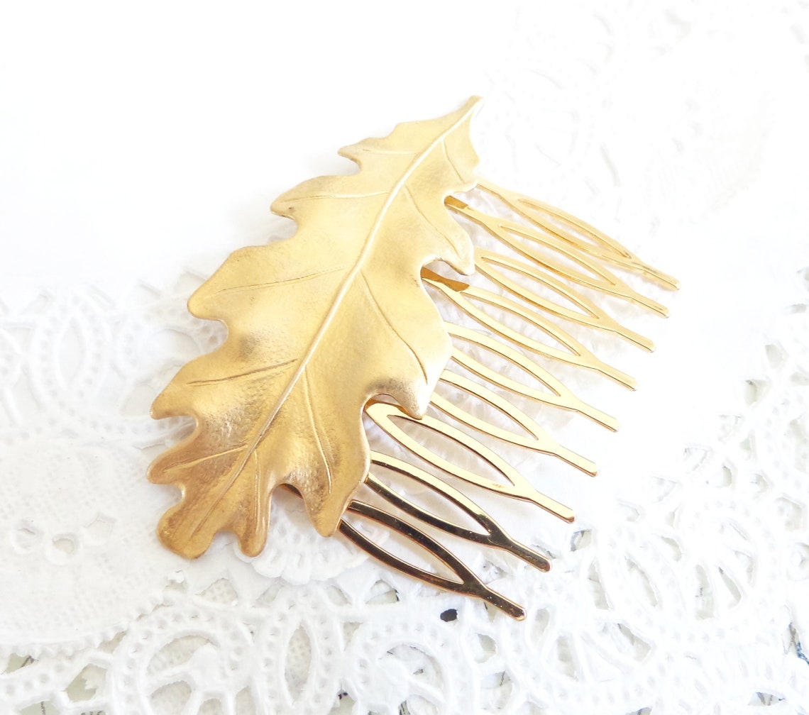 Leaf Rack Comb Golden Brass Leaf Hair Comb - Oak Leaf Hair Comb - Woodland Leaf Hair ...
