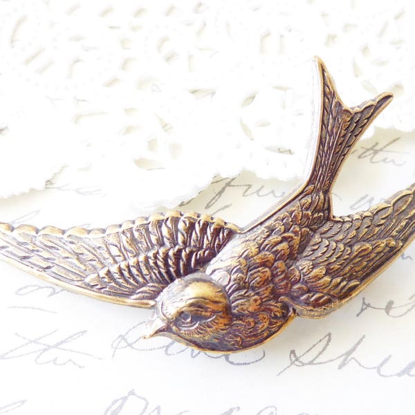 Ox Brass Sparrow Hair Barrette - Bird Hair Barrette - Sparrow Hair Barrette - Woodland Hair Barrette - Woodland Wedding Hair Barrette