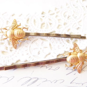 Golden Brass Bumble Bee Hair Pins Bumble Bee Bobby Pins Bumblebee Woodland Nature Wedding Hair Insect Fly Moth Bee image 4