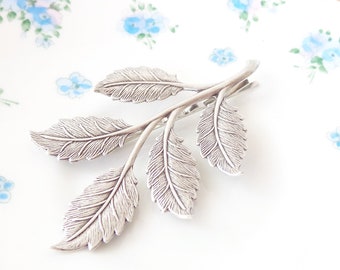 Sterling Silver Plated Leaf Branch Hair Pin - Silver Branch Bobby Pin - Large Leaf Hair Pin - Bridal Hair Accessorry - Woodland Leaf Hair