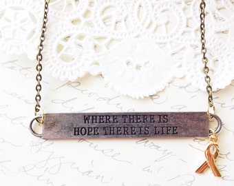 Where There Is Hope There Is Life Bar Charm Necklace - Cancer Ribbon Necklace - Hope - Cancer Awareness - Breast Cancer - Truism Tag