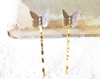 Ox Brass Butterfly Hair Pins - Butterfly Bobby Pin - Butterfly Hair Pin Set - Uplifted Wings Butterfly Bobby Pin - Butterfly Hair Accessory