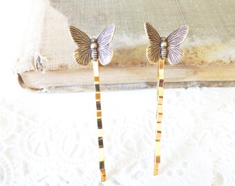 Ox Brass Butterfly Hair Pins - Butterfly Bobby Pin - Butterfly Hair Pin Set - Uplifted Wings Butterfly Bobby Pin - Butterfly Hair Accessoire
