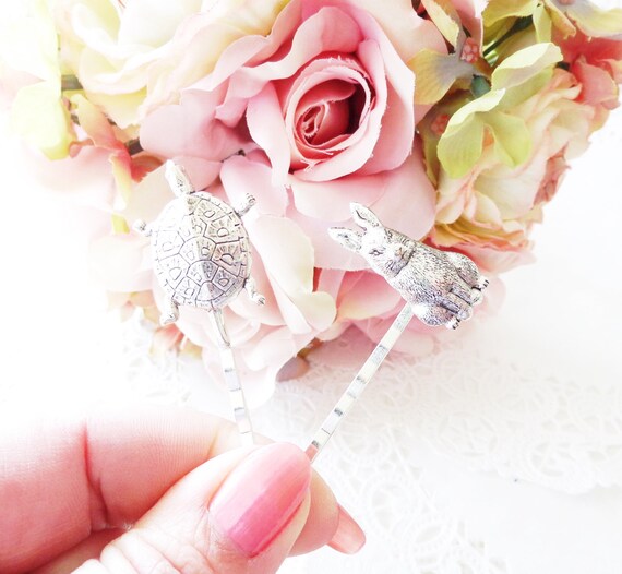 Tortoise And The Hare Bobby Pins Turtle Hair Pin Rabbit Etsy