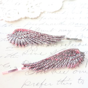 Silver Plated Feather Hair Pins Ox Silver Feather Bobby Pins Feather Hair Pin Woodland Hair Wedding Hair Bridal Angel Wing Pins image 3