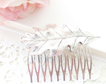 Sterling Silver Leaf Hair Comb - Ox Silver Oak Leaf - Oak Leaf Hair Comb - Silver oak Leaf - Leaf hair Accessory - Bridal Hair Piece - Leaf