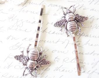 Ox Sterling Silver Bumble Bee Hair Pins - Silver Bumble Bee Bobby Pins - Bumblebee - Woodland Hair Pins- Nature Wedding Hair Pins