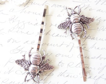 Ox Sterling Silver Bumble Bee Hair Pins - Silver Bumble Bee Bobby Pins - Bumblebee - Woodland Hair Pins- Nature Wedding Hair Pins