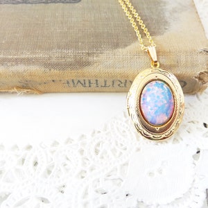 Pink Fire Opal Locket Necklace Gold Locket Birthstone Locket Necklace Keepsake October Birthday Gift Fire Opal image 8