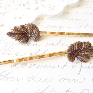 Golden Leaf Hair Pin Set Leaf Bobby Pin Ox Brass Leaf Hair Pins Woodland Collection Whimsical Nature Bridal Hair Pins image 2