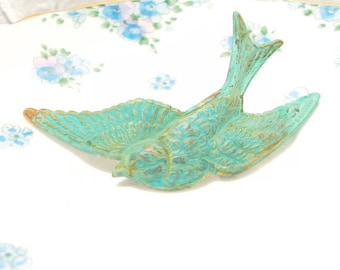 Verdigris Sparrow Hair Barrette - Large Sparrow - Swallow Bird - Wedding Hair - Bridal Hair Accessory - Whimsical - Woodland - Green Patina