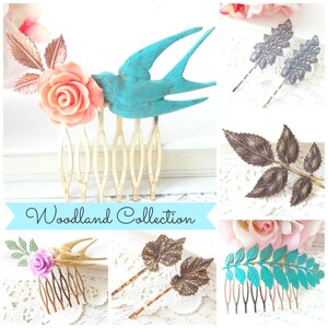 Ox Brass Feather Hair Comb Antique Brass Woodland Collection Whimsical Nature Bridal image 4