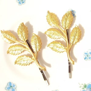 Golden Leaf Branch Bobby Pin Set Leaf Spray Hair Pins Woodland Leaf Hair Pins Whimsical Nature Bridal image 2