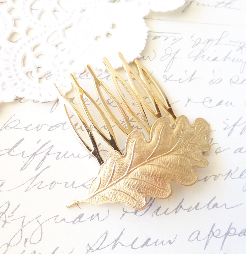 Golden Leaf Hair Comb Woodland Collection Whimsical Nature Bridal image 1