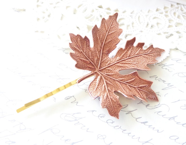 Rose Gold Leaf Hair Pin Maple Leaf Bobby Pin Woodland Collection Nature Bridal Woodland Hair image 3