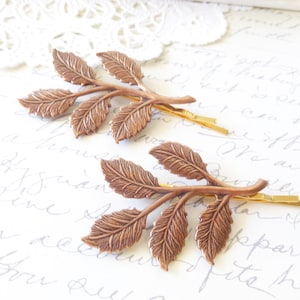 Copper Leaf Branch Bobby Pin Set - Woodland Collection - Whimsical - Nature - Bridal