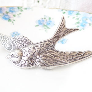 Silver Sparrow Hair Barrette Silver Sparrow Silver Swallow Barrette Whimsy Whimsical Woodland Bridal Hair Barrette image 1